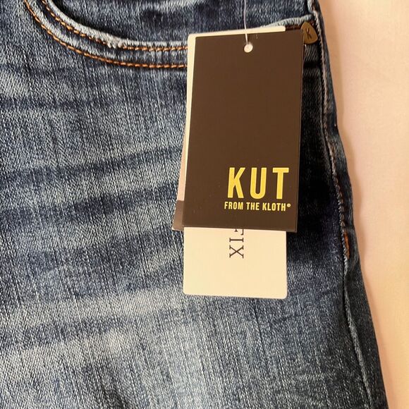 KUT From The Cloth Hi-Rise Denim Shorts Dark Wash Fray hem Women's Size 6 - Picture 4 of 10